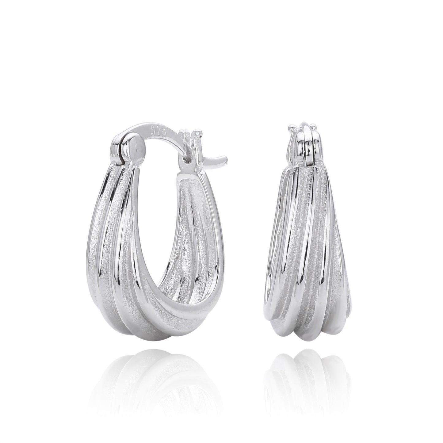 S925 silver twisted ribbed huggie hoop earrings
