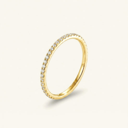S925 silver gold plated half eternity cz ring for women