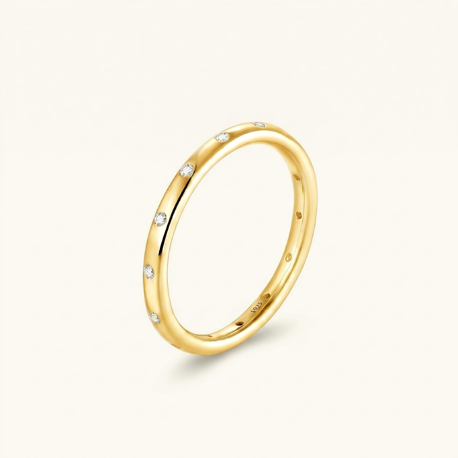 S925 silver gold plated cz-embedded thin band ring