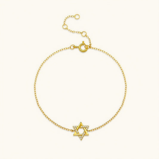 S925 silver gold plated Star of David cz bracelet