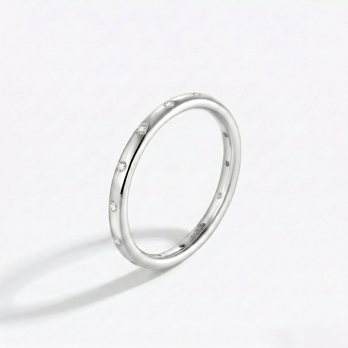 S925 silver rhodium plated cz-embedded thin band ring