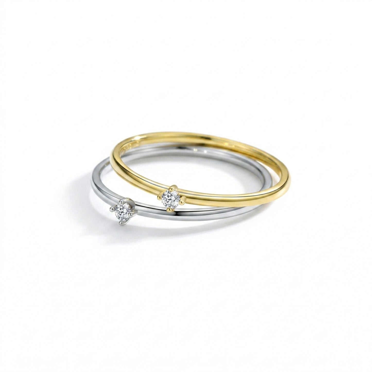 Gold and silver solitaire cz ring stack