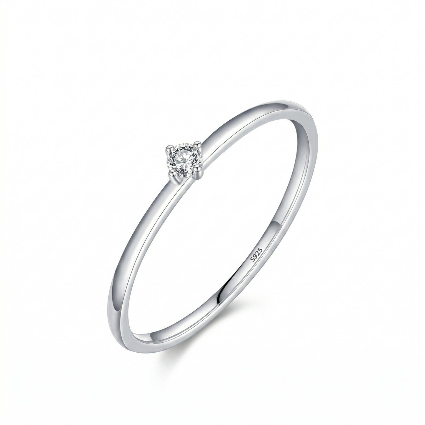 S925 silver rhodium plated minimalist solitaire cz ring