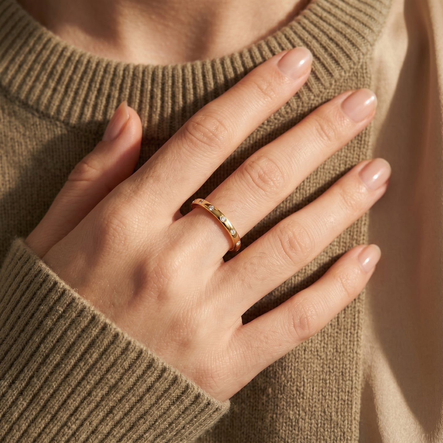 Thin gold cz ring - worn on hand