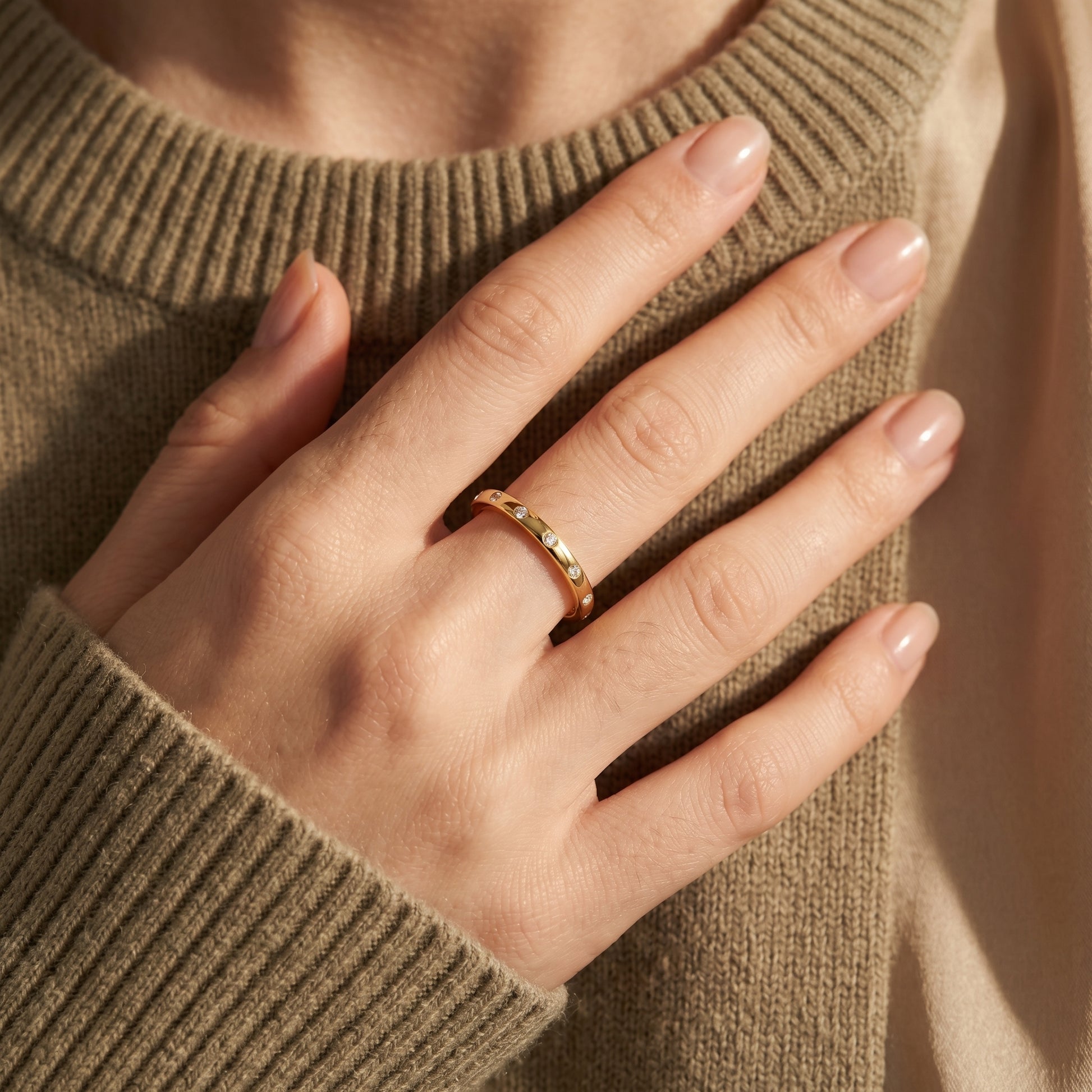 Thin gold cz ring - worn on hand